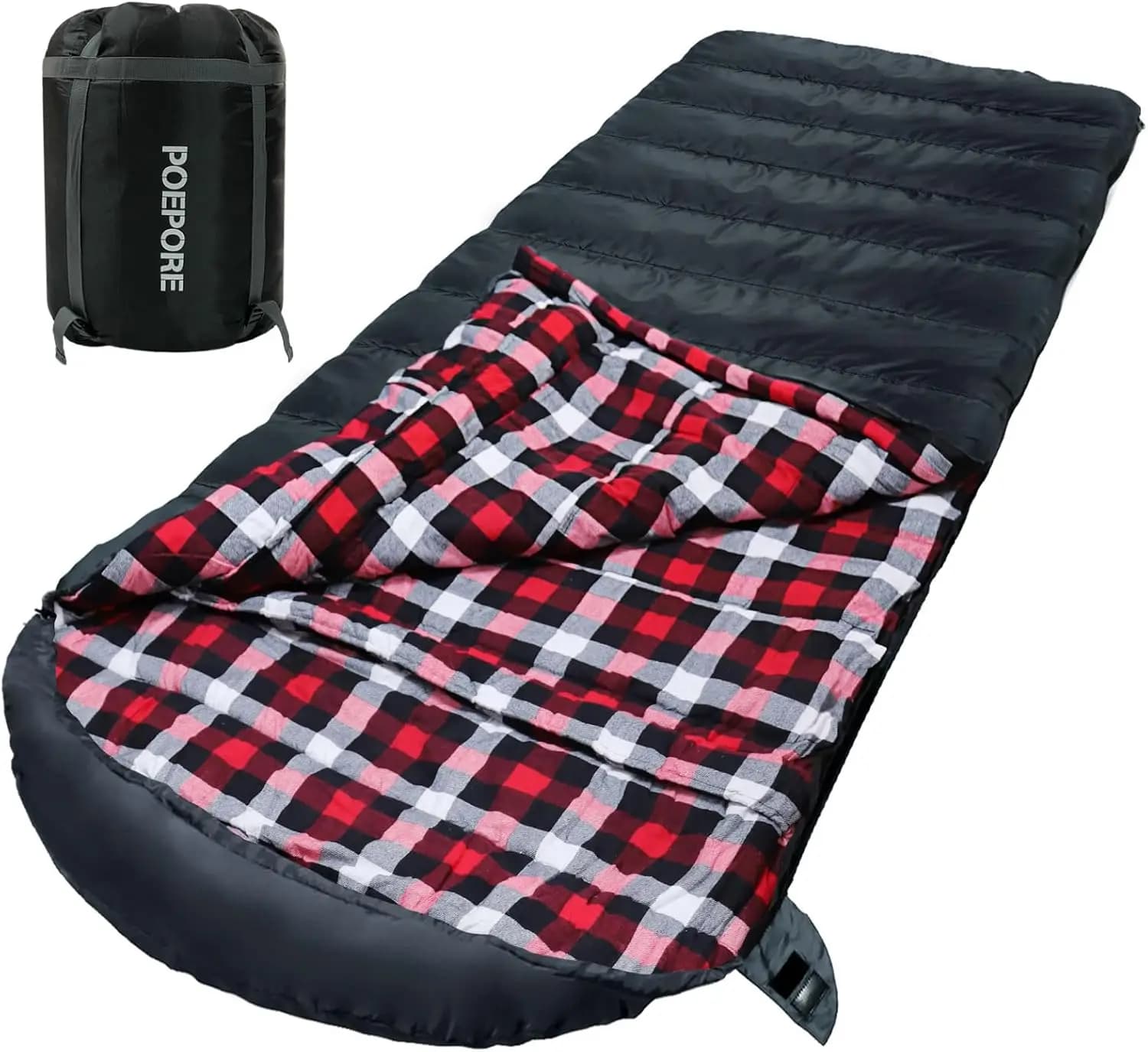 Sacco a Pelo 0 Gradi 100% Cotone Flanella XXL Oversize per Adulti Campeggio Zero Gradi con Sacca di Compressione
