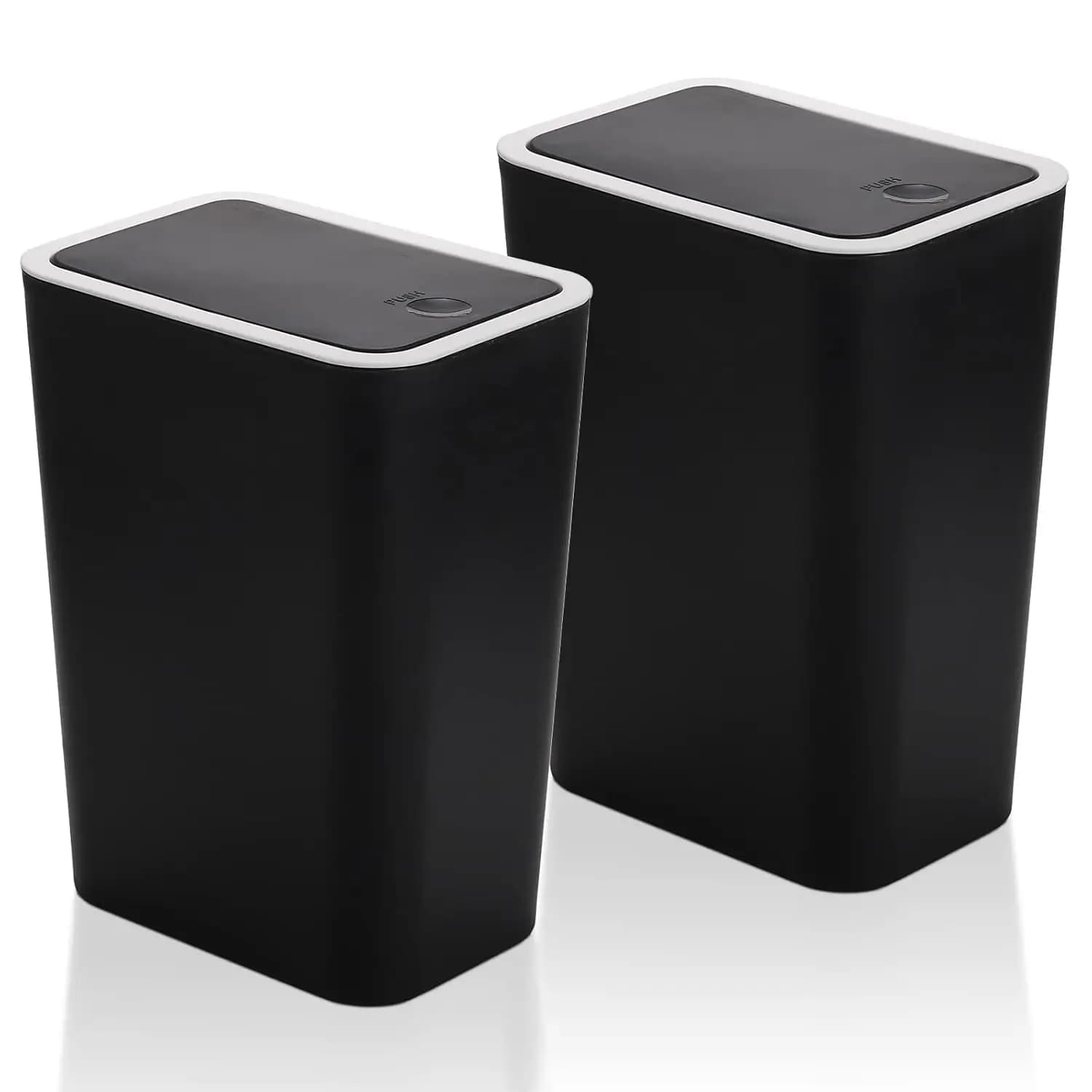 Set di 2 Pattumiere Sottili da 7,5L con Coperchio a Pressione per Cucina, Bagno, Ufficio