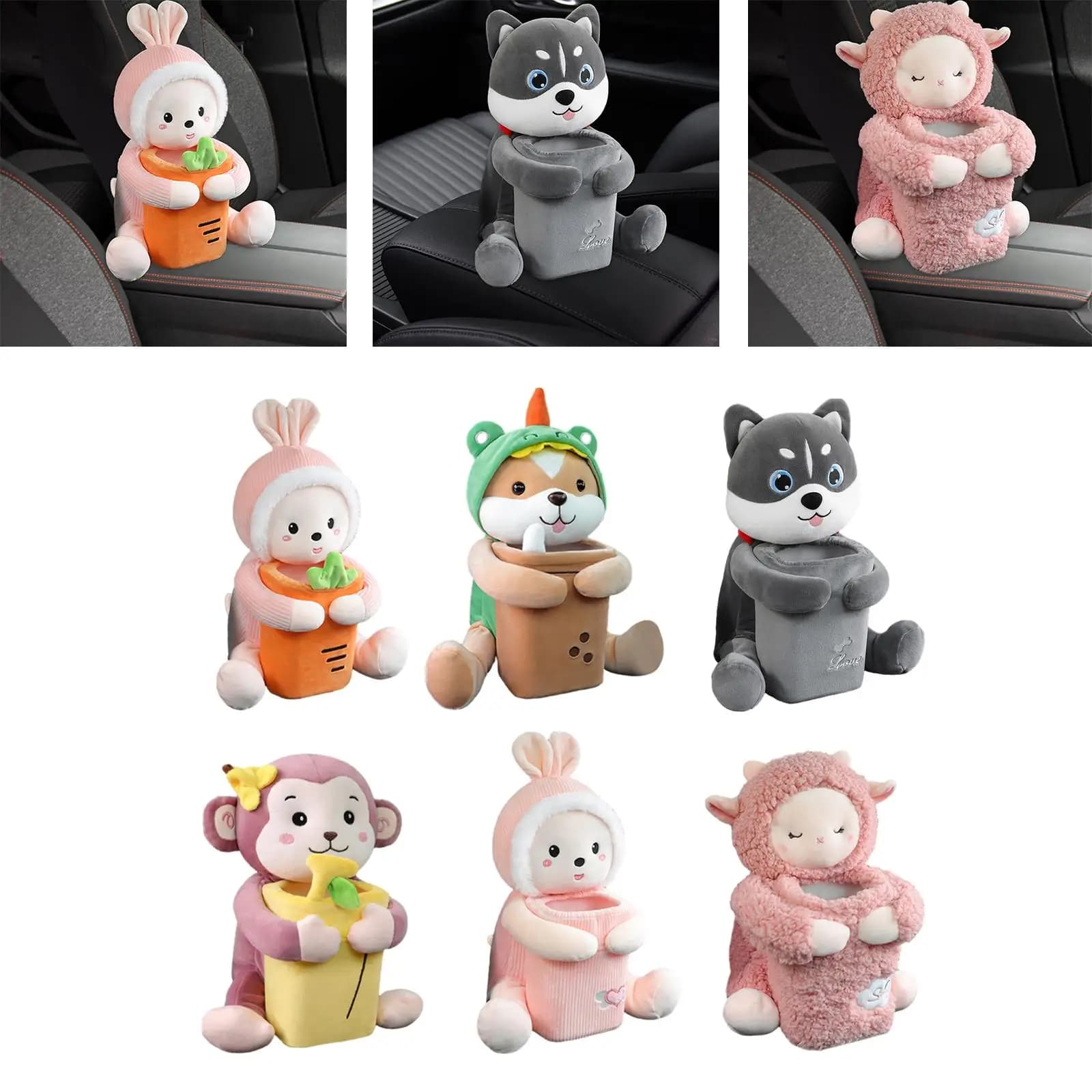 Scatola per fazzoletti per auto in peluche morbido, pattumiera, simpatico peluche, porta fazzoletti universale, copertura per fazzoletti per cartoni animati, porta fazzoletti