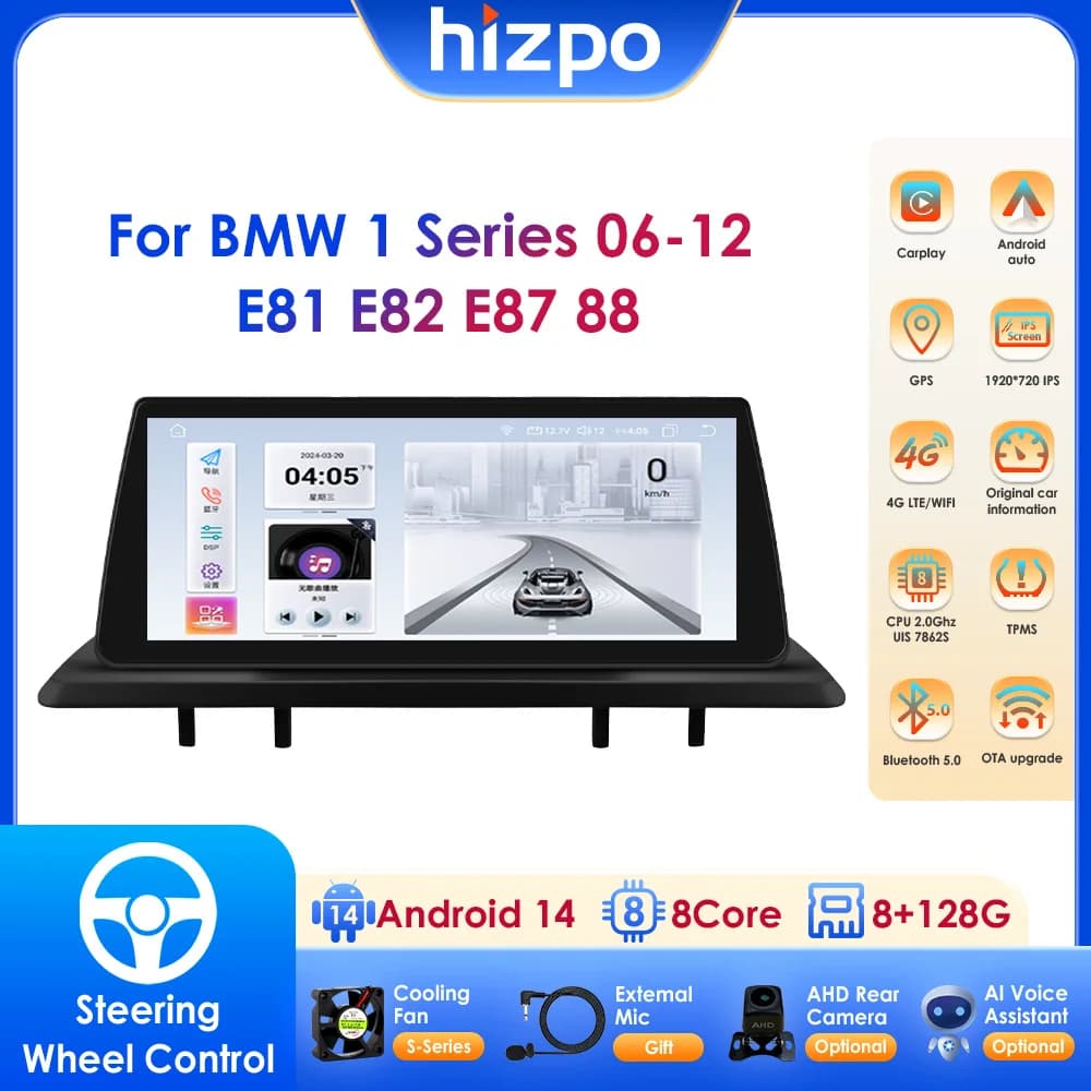 Lettore multimediale Android da 10.25 "Carplay Autoradio per BMW Serie 1 06-12 E81 E82 E87 E88 Senza schermo originale per auto WIFI GPS