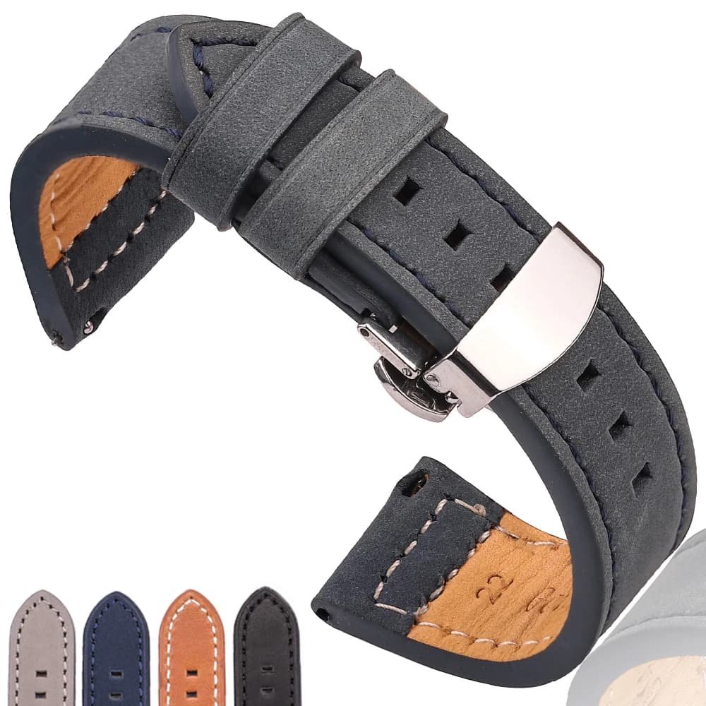 Cinturino per orologio in vera pelle a sgancio rapido 18mm 20mm 22mm 24mm cinturino di ricambio con chiusura automatica a doppia pressa per uomo e donna