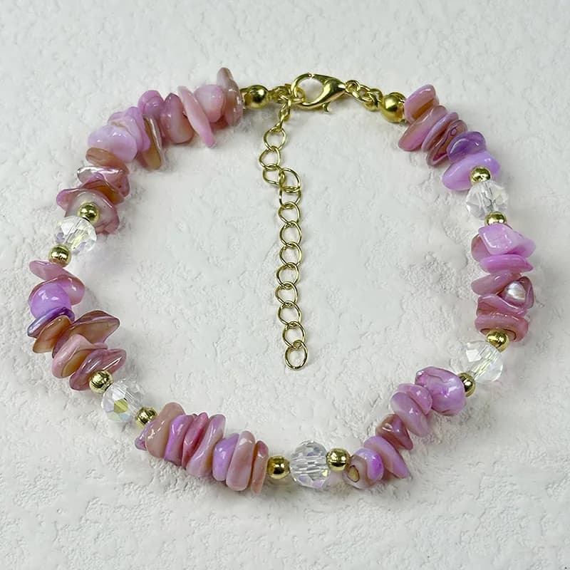 Bracciale Bohemien con Chip di Pietra Naturale da Donna, Bracciale con Perle di Agata Colorata e Cristalli Curativi, Gioiello Delicato Estivo da Spiaggia, Regalo