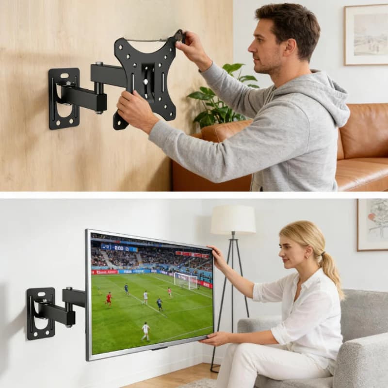 Supporto da Parete per TV e Monitor con Braccio Articolato, Rotazione e Inclinazione, Estensibile per TV Piatte e Curve da 10-32 Pollici