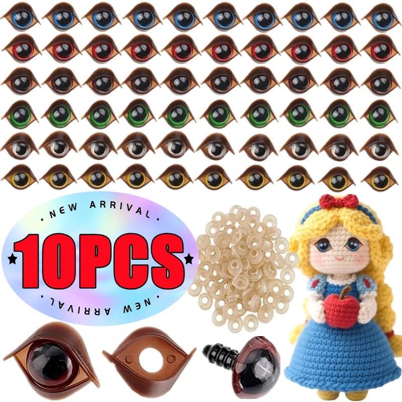Nuovi 10 Pezzi (5 Paia) Occhi di Sicurezza in Plastica per Artigianato, Orsetti, Animali, Bambole Fai-da-Te, Accessori per Pupazzi, Parti per Giocattoli Imbottiti con Rondella 10/12/14mm