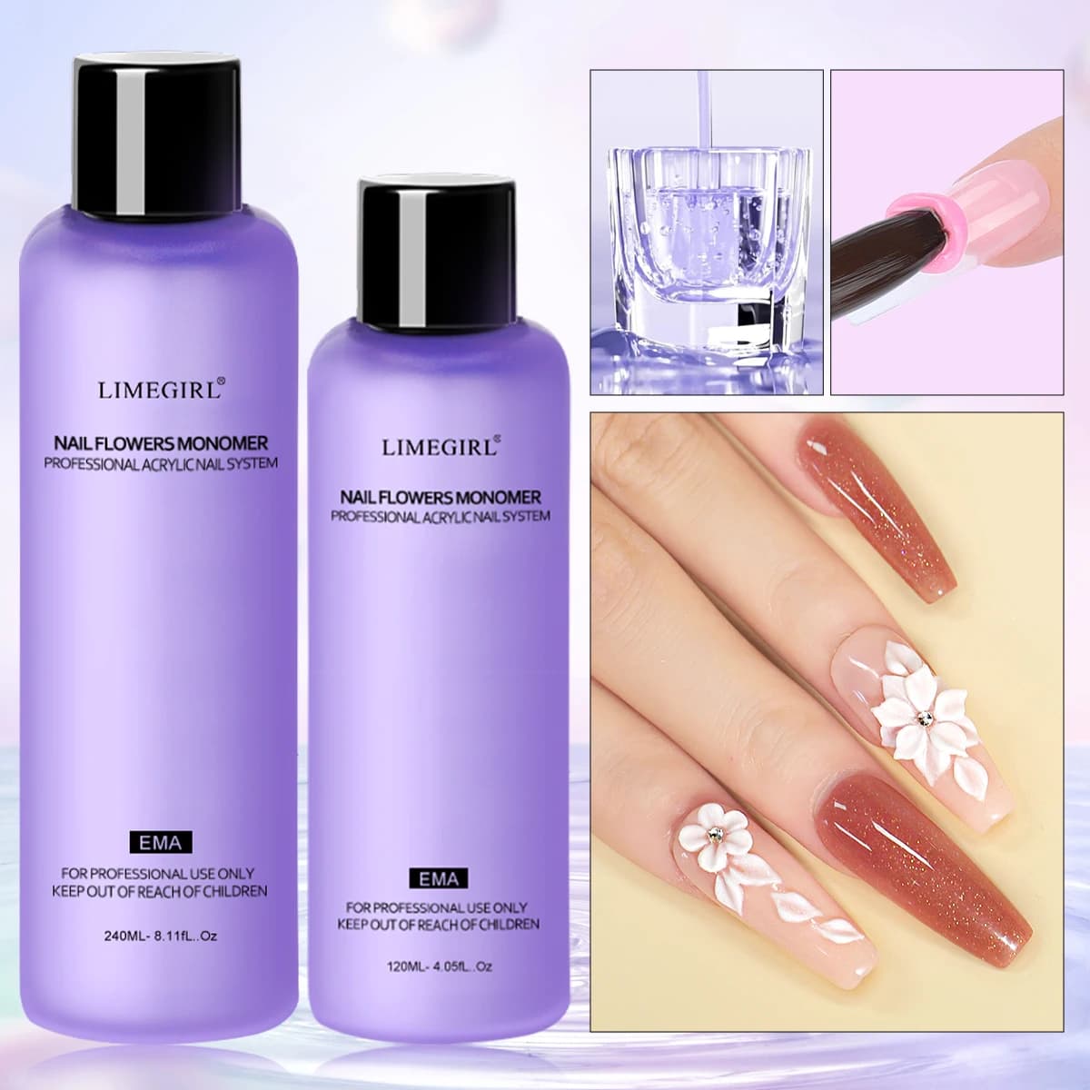 LIMEGIRL Acrylic Liquid for Monomer Nails Crystalline 40ml/75ml/120ml/240ml for Nail Art Extension with Acrylic Powder Professional Manicure