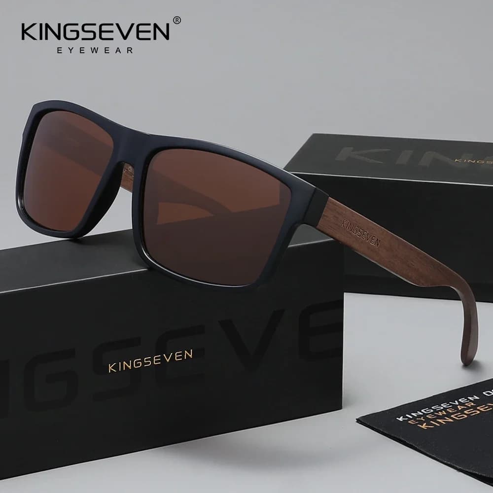 KINGSEVEN Popular Leisure Walnut Wood Sunglasses Classic Rectangular Design Unisex Polarized Glasses For Driving UV400 Eyewear