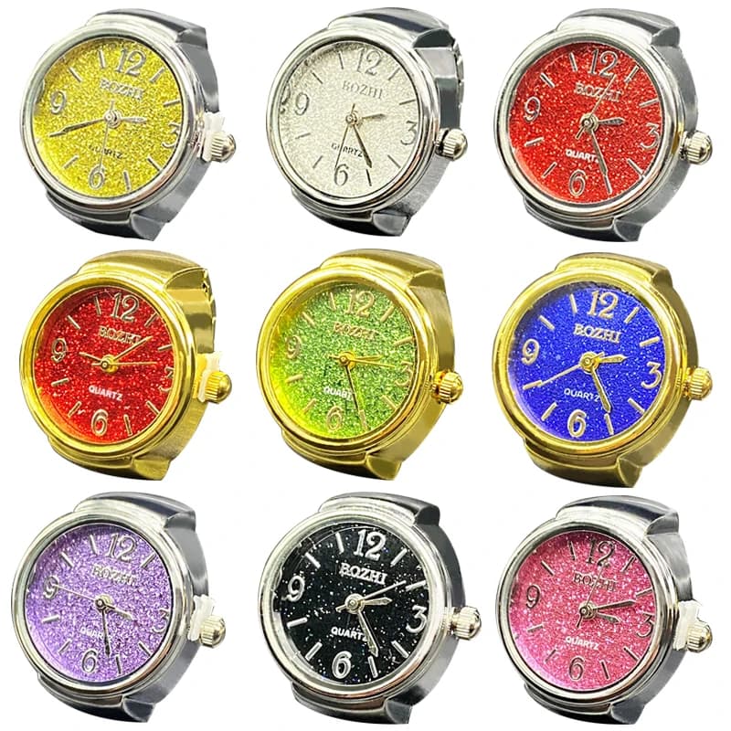 RetroGem Bling Orologio Quadrante Punk Orologi da dito per donna Uomo Cinturino elastico Mini Coppia Anelli Orologio gioielli Orologio al quarzo Anelli