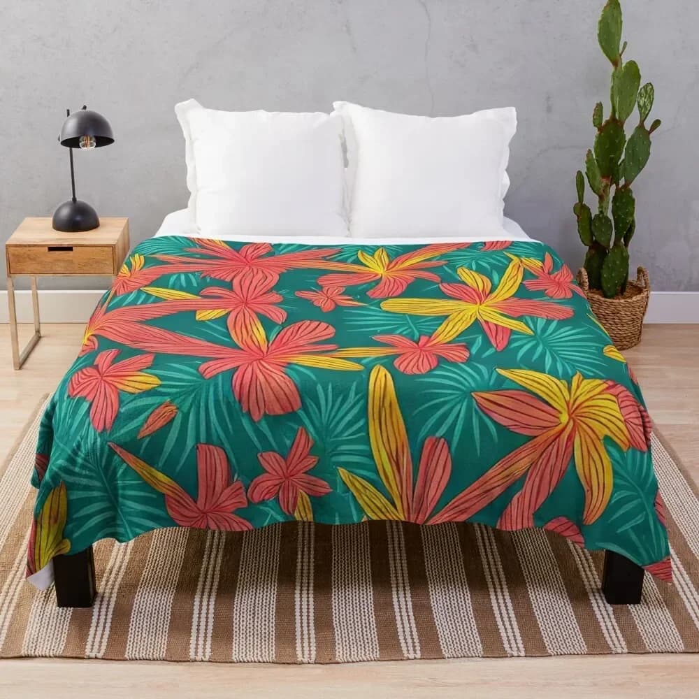 Cuscino e Coperta con Motivi Tropicali Hawaiani - Tema Isola Esotica, Morbida e Calda Coperta Regalo per Nonni