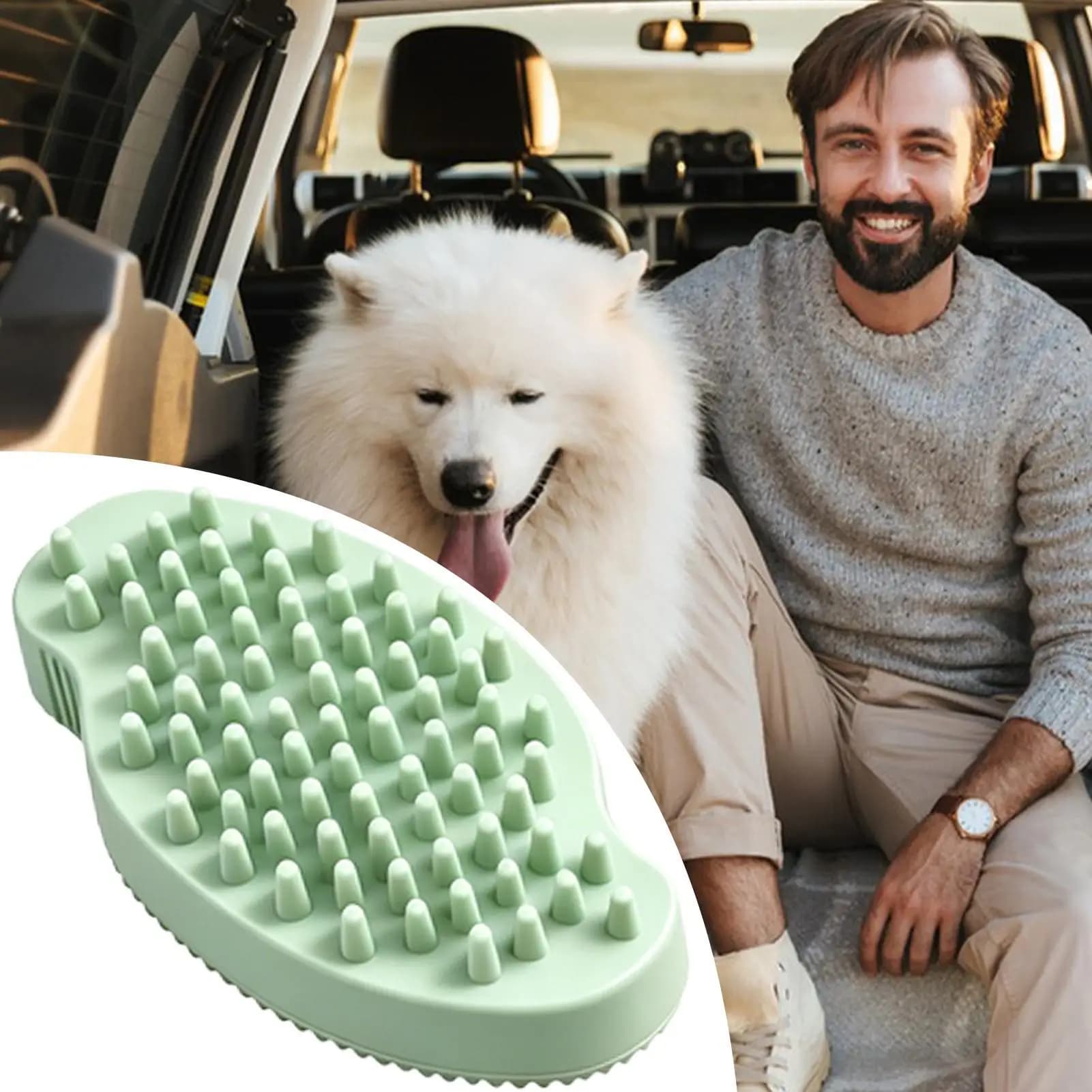 Dog Bath Brush Non-Slip Handle Double-Sided Comb Dog Scrubber for Bath Shampoo for Puppy Kitten Small Medium Large Breed Massage