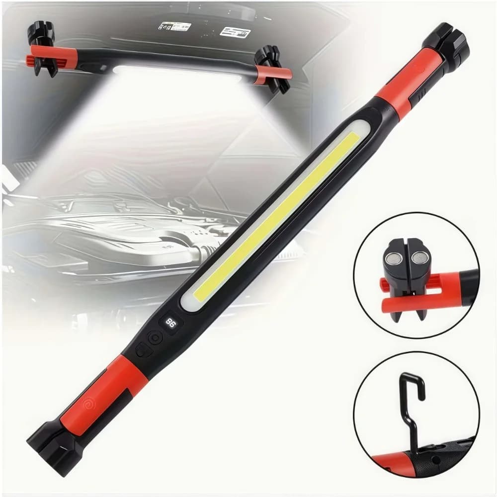 Luce da Lavoro LED COB Ricaricabile USB con Gancio Magnetico, Luce a Striscia Multifunzionale per Riparazioni Auto, Emergenze, Lavoro e Campeggio