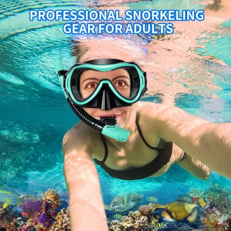 Set Maschera per Snorkeling, Occhialini per Immersioni e Nuoto 180° ° Visiera Panoramica HD Antiappannamento e Antinfiltrazione per Adulti
