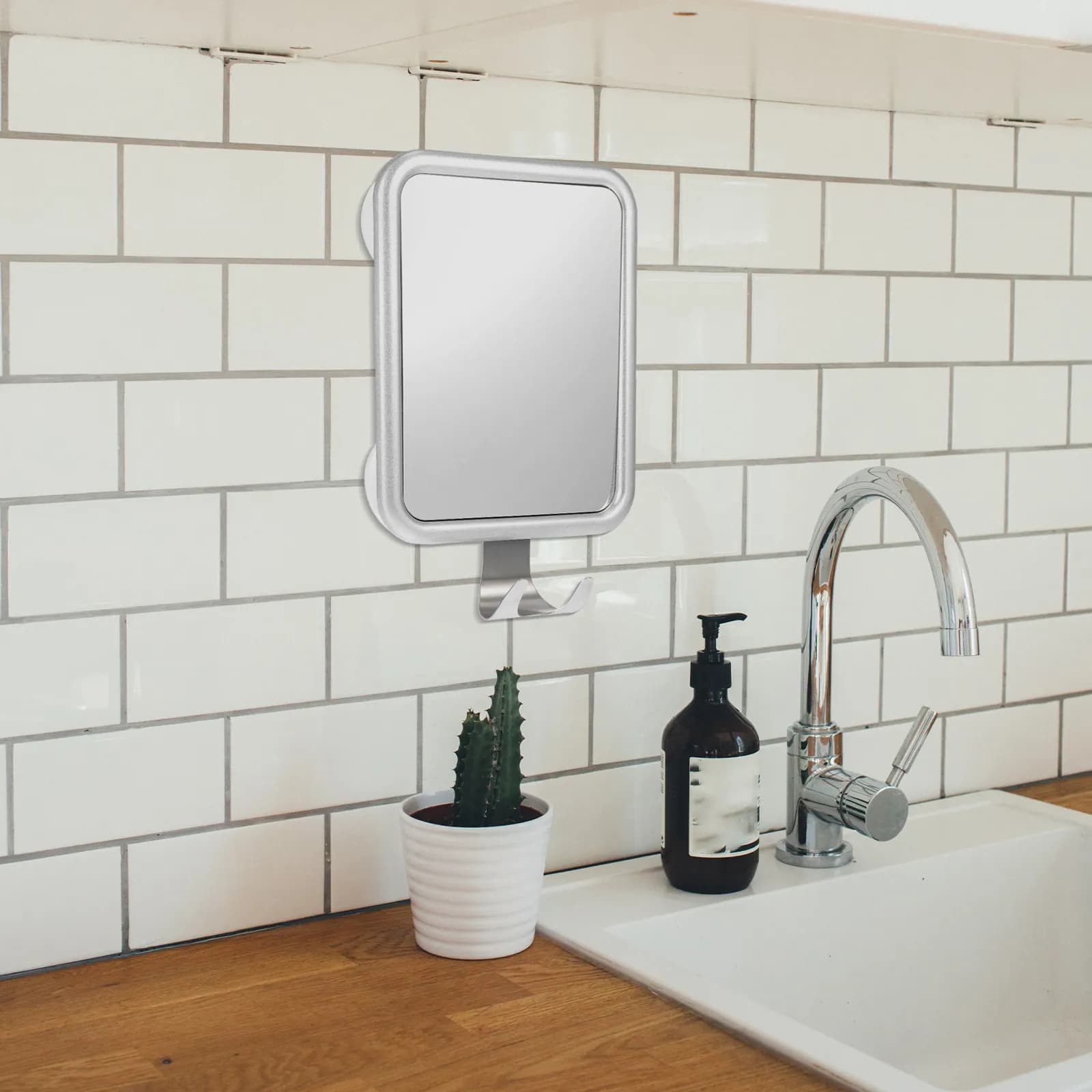 1Pcs Anti-Fog Round Bathroom Mirror Suction Cup Wall-Mounted Makeup Portable Mirror Fogless with Hook