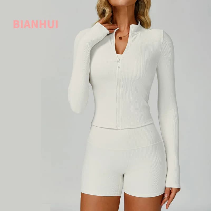 BIANHUI Giacca da yoga slim fit con colletto alla coreana filettato Dimagrante Giacca da fitness sportiva da corsa per esterni antivento Cappotto da corsa