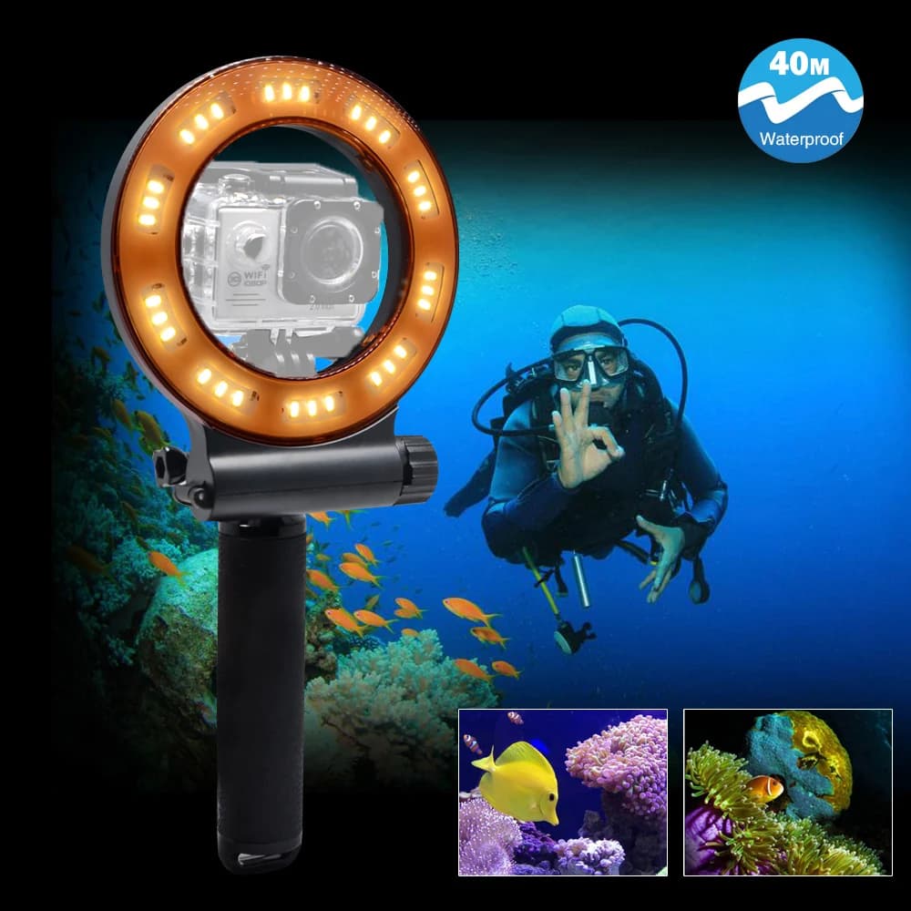 Mcoplus luce subacquea impermeabile LED Video Ring Light Fill Night Light luce subacquea subacquea per Gopro Hero 11 10 9 8 7 5 6 4 3