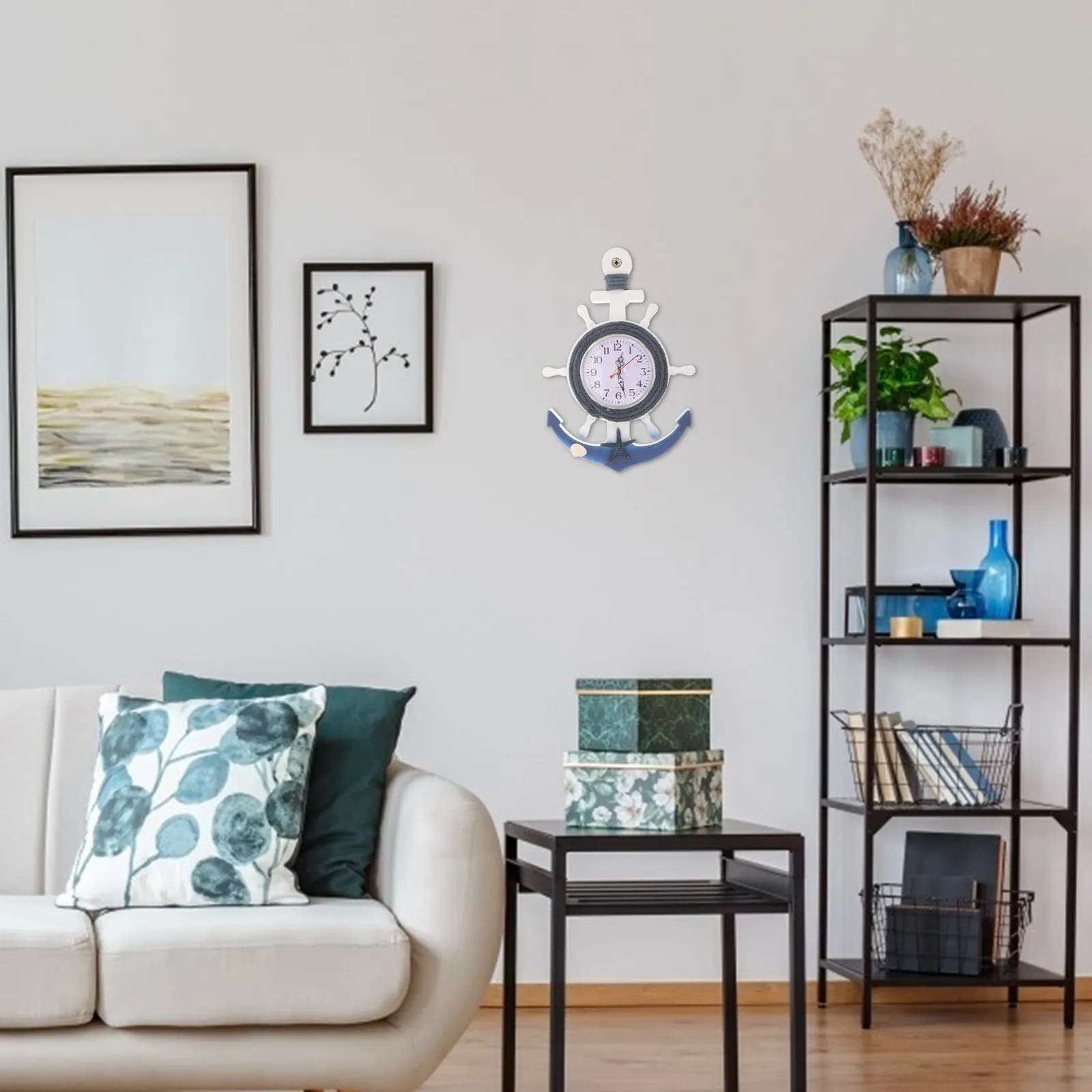 Orologio da Parete in Stile Mediterraneo con Ancora, in Legno e Plastica, Decorazione per Casa, Soggiorno e Camera da Letto, Specchio Trasparente