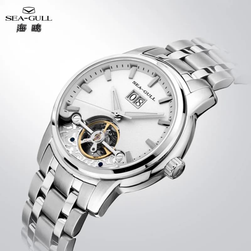 Seagull Flywheel Series Mechanical Watch For Men Business Dress Wristwatch Sapphire Glass Luminous Hands Calendar Wacthes 409