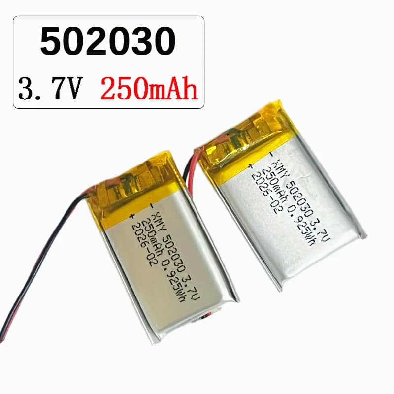 Batteria Ricaricabile ai Polimeri di Litio 3.7V 502030 250mAh per Giocattoli, Luci LED, Altoparlanti Bluetooth, Strumenti di Bellezza