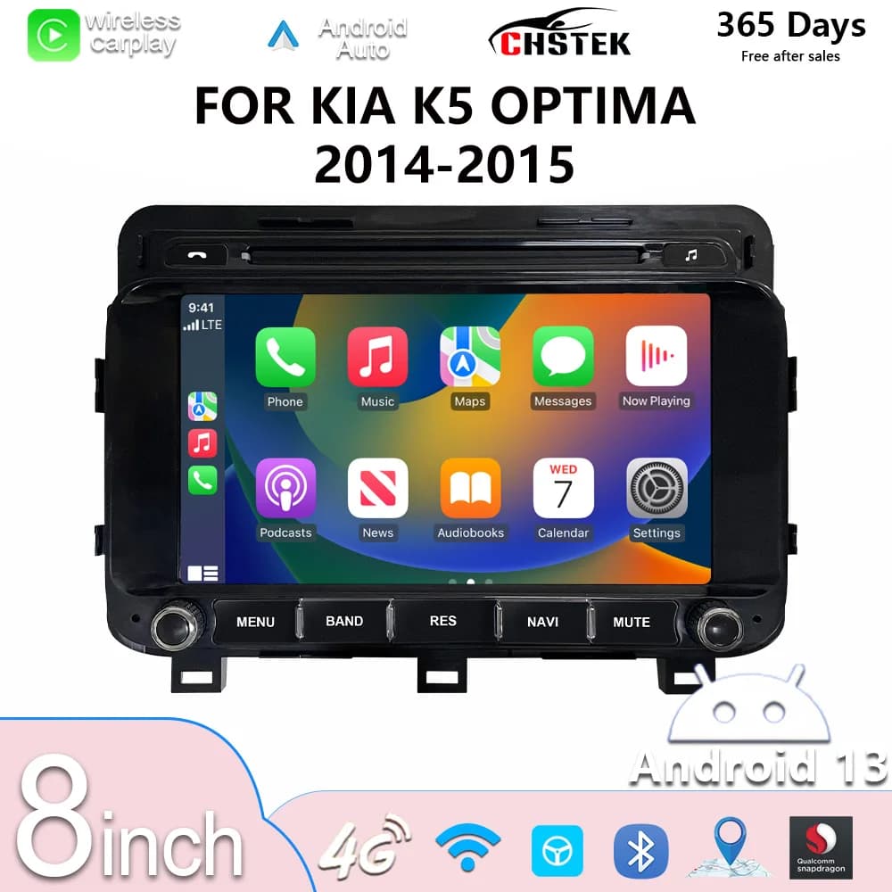 CHSTEK Radio Wireless Carplay for Kia Optima K5 TF 2014 2015 Android 13 Multimedia Bluetooth 4G GPS WiFi Navigation Qualcomm