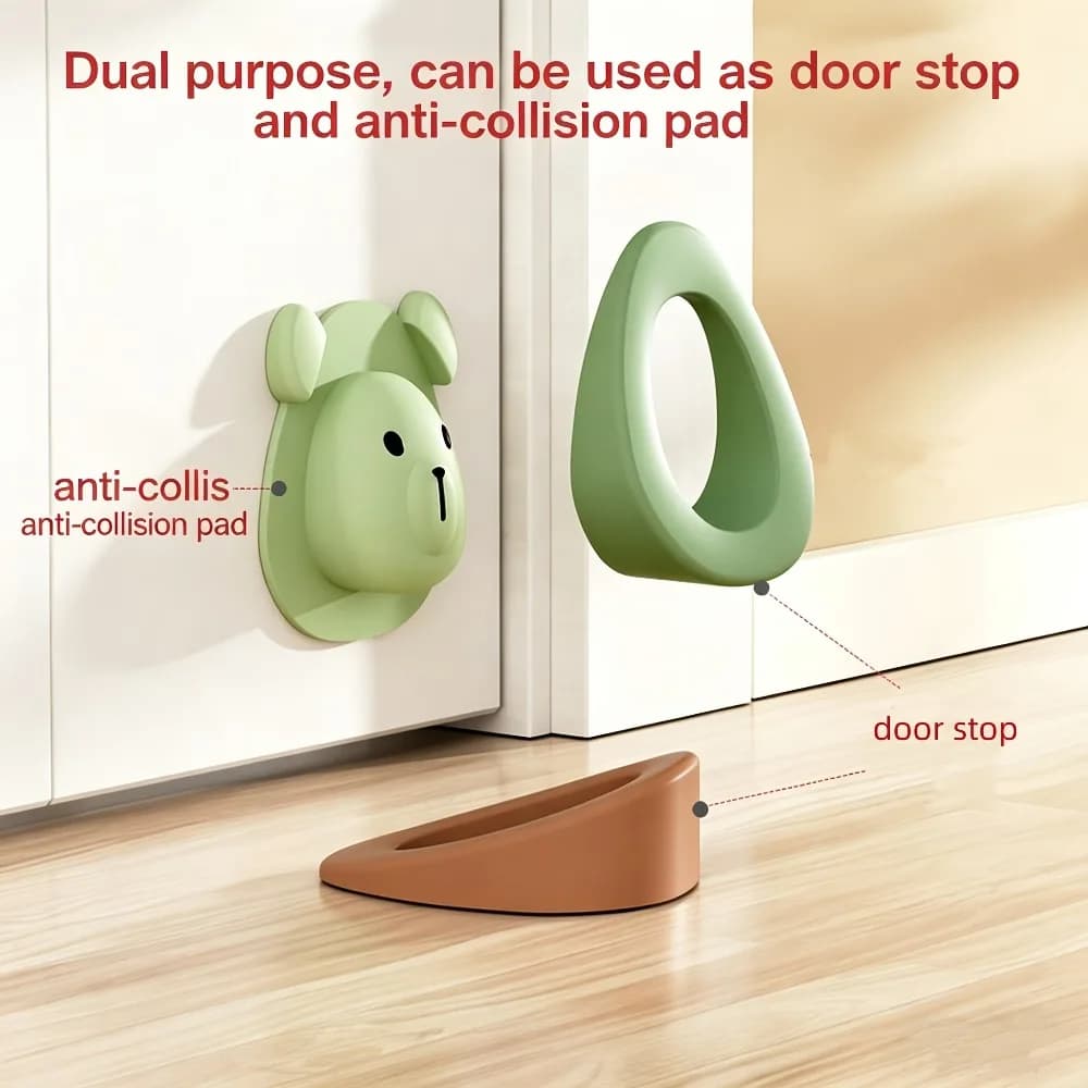 Cute Animal Silicone Door Stop 2-in-1 Punch-Free Anti-Slam Door Stopper & Bumper for Home Baby Safety Prevent Door Collision