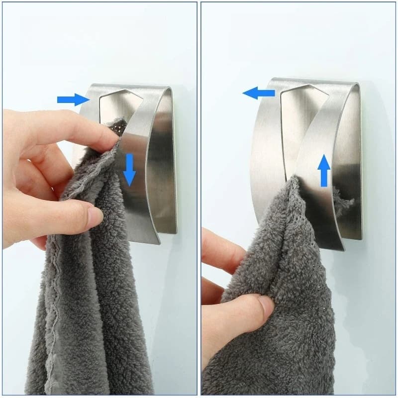 Stainless Steel Self Adhesive Towel Hooks Punch Free Wall Hooks Waterproof Robe Hook Bathroom Kitchen Towel Hanging Accessory