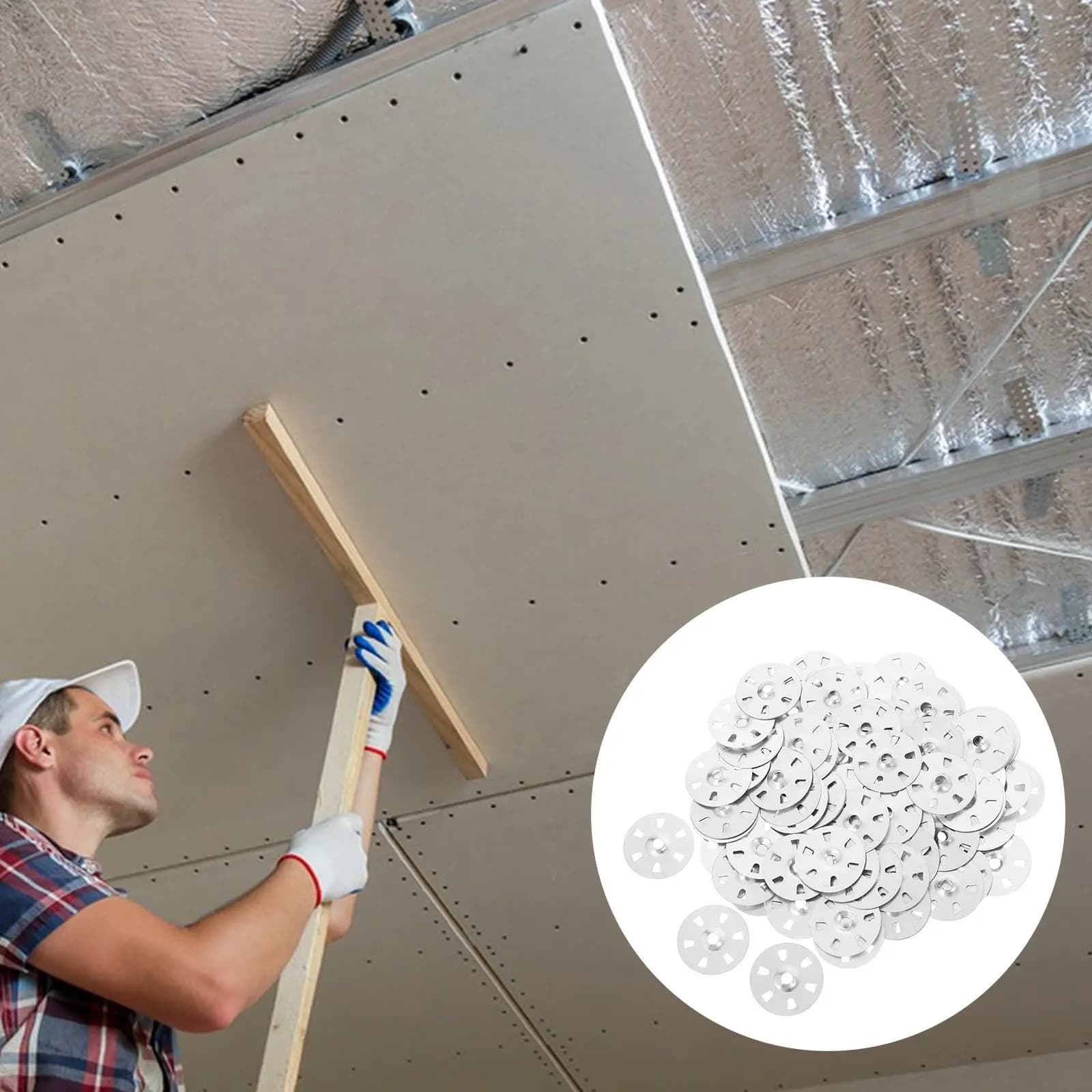 100Pcs Galvanized Iron Six-Hole Plaster Washers for Gypsum Insulated Board Wall Decoration Secure Fit DIY Easy Install Flat