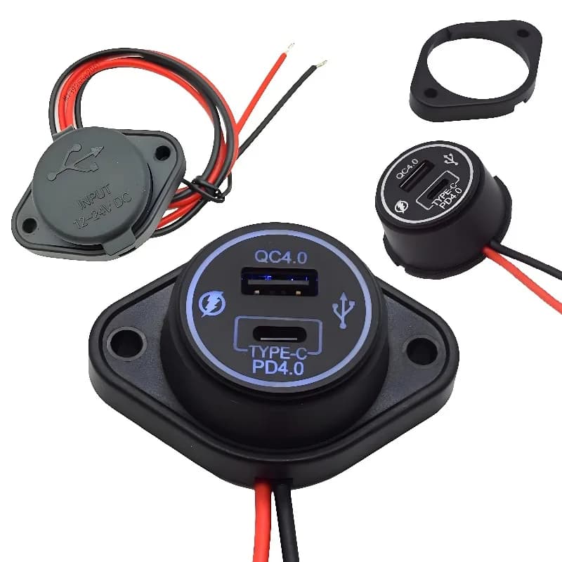 Presa per caricabatterie USB per auto aggiornata PD4.0 e QC4.0 Doppie porte USB Presa di corrente per auto Ricarica super veloce 12-24 V per adattatore moto
