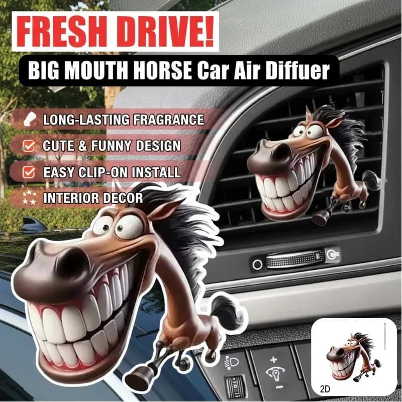 2D cute big mouth horse air intake for car deodorant clip for car air intake air clip for aromatherapy interior decoration car toys