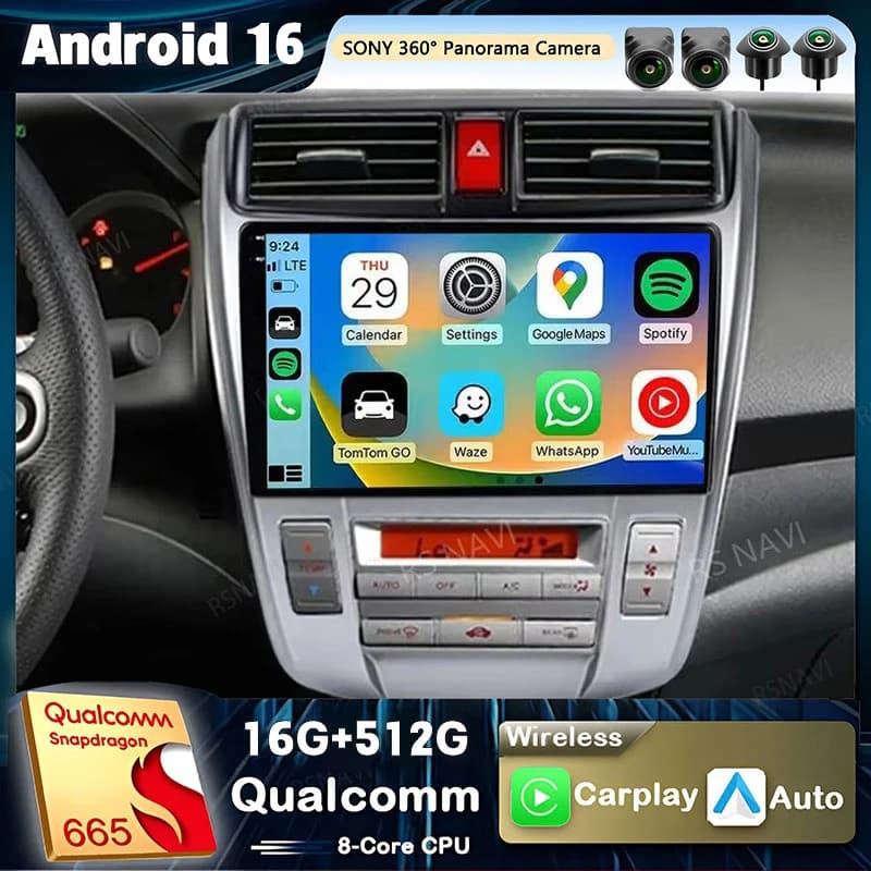 Android 16 Qualcomm Autoradio For Honda City 2008 2009 2010 2011 2012 2013 2014 Car Radio GPS Multimedia Video Player Carplay