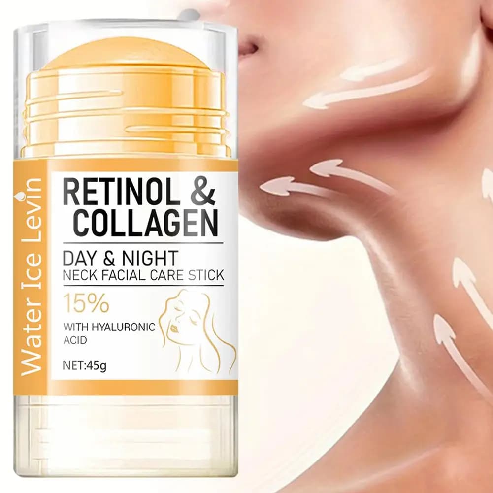 Stick Crema Viso e Collo al Retinolo e Collagene, Crema Idratante Giorno e Notte Illuminante Antirughe per il Collo con Acido Ialuronico