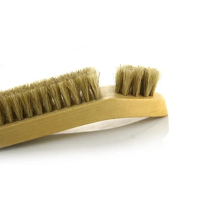 Spazzola per scarpe in pelle lucida con setole di cinghiale, lanugine satinate, pelle rovesciata, spazzola morbida per scarpe