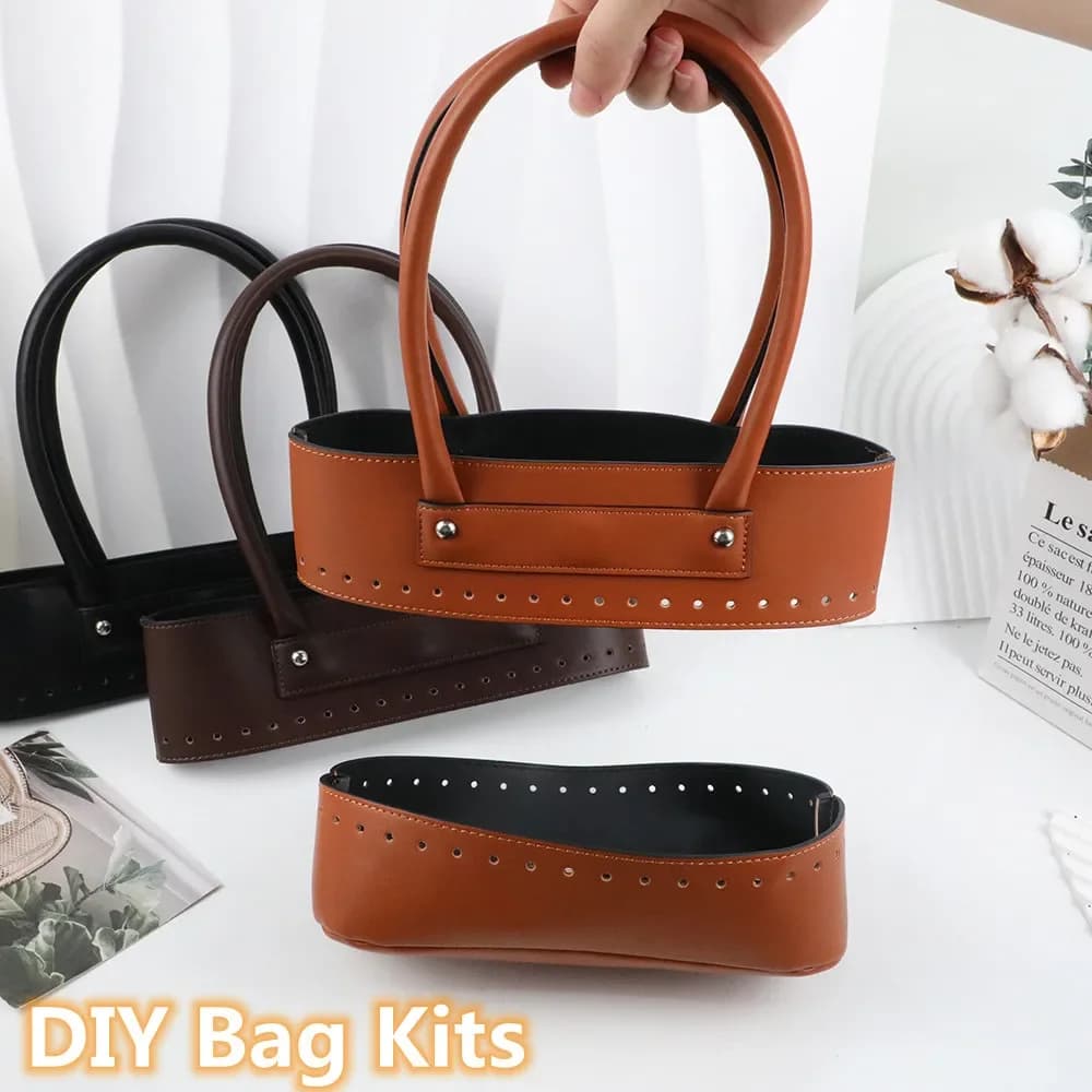1 Set di accessori per borse all'uncinetto per maglieria fai-da-te Set di manici per fondo in pelle PU per borsa a tracolla Kit fai-da-te per borse tessute fatte a mano