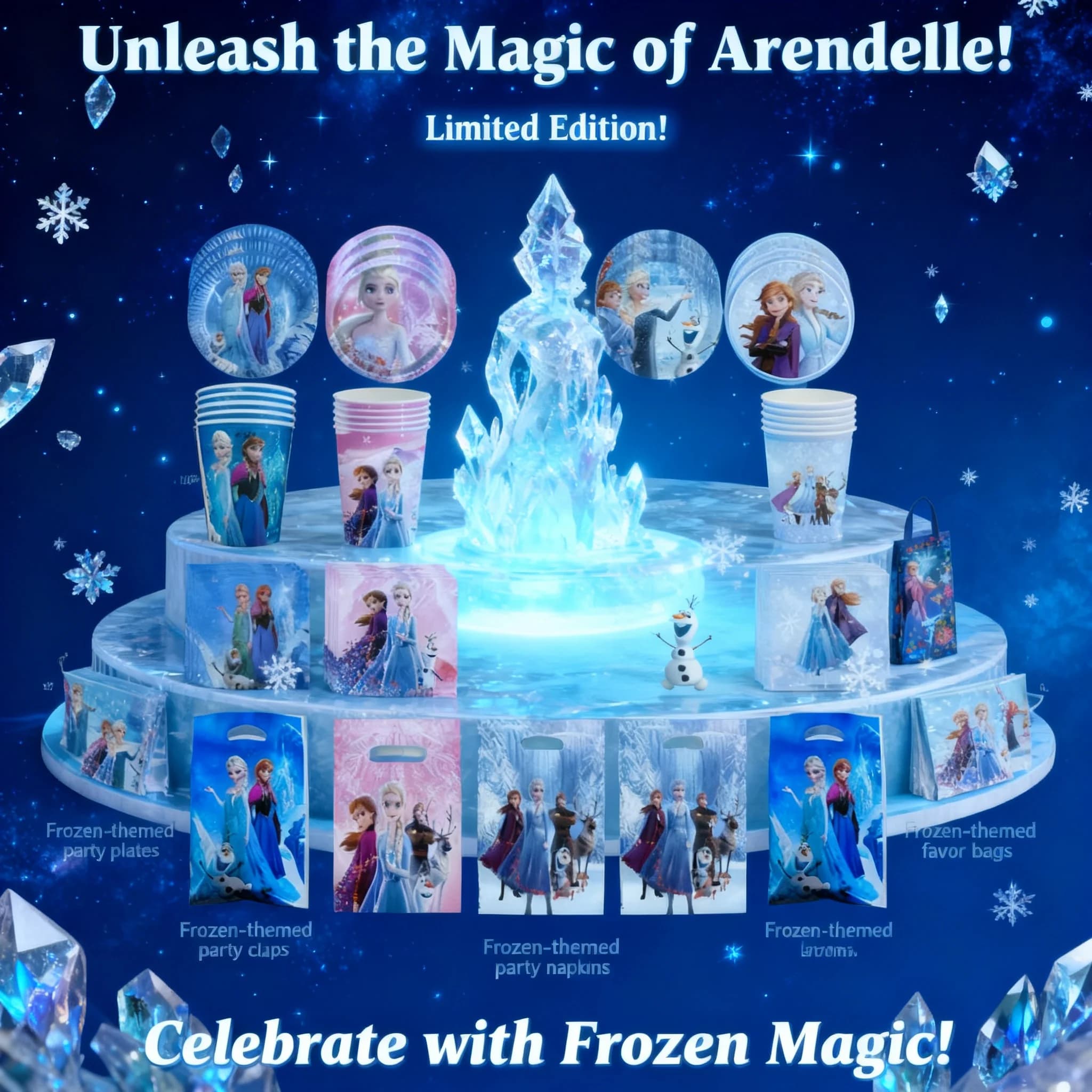 Kit Decorazioni Monouso Frozen per Festa di Compleanno, Elsa Anna Olaf, Stoviglie per Bambine, Piatti e Bicchieri di Carta