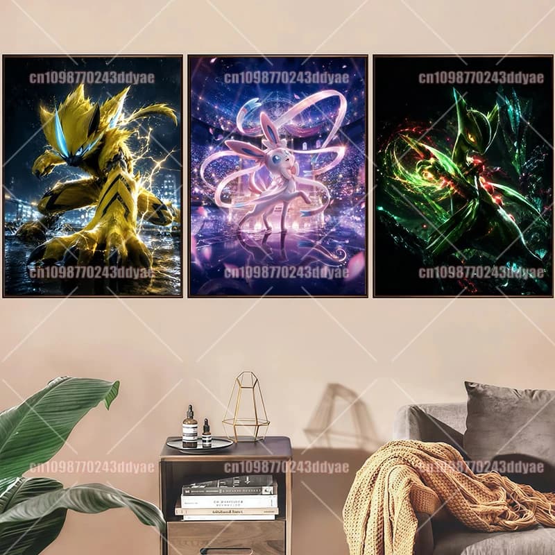 Anime Pokemon Character Canvas Painting Poster 8K Movie-like Soft Light Forest Illustration Children's Home Wall Decoration
