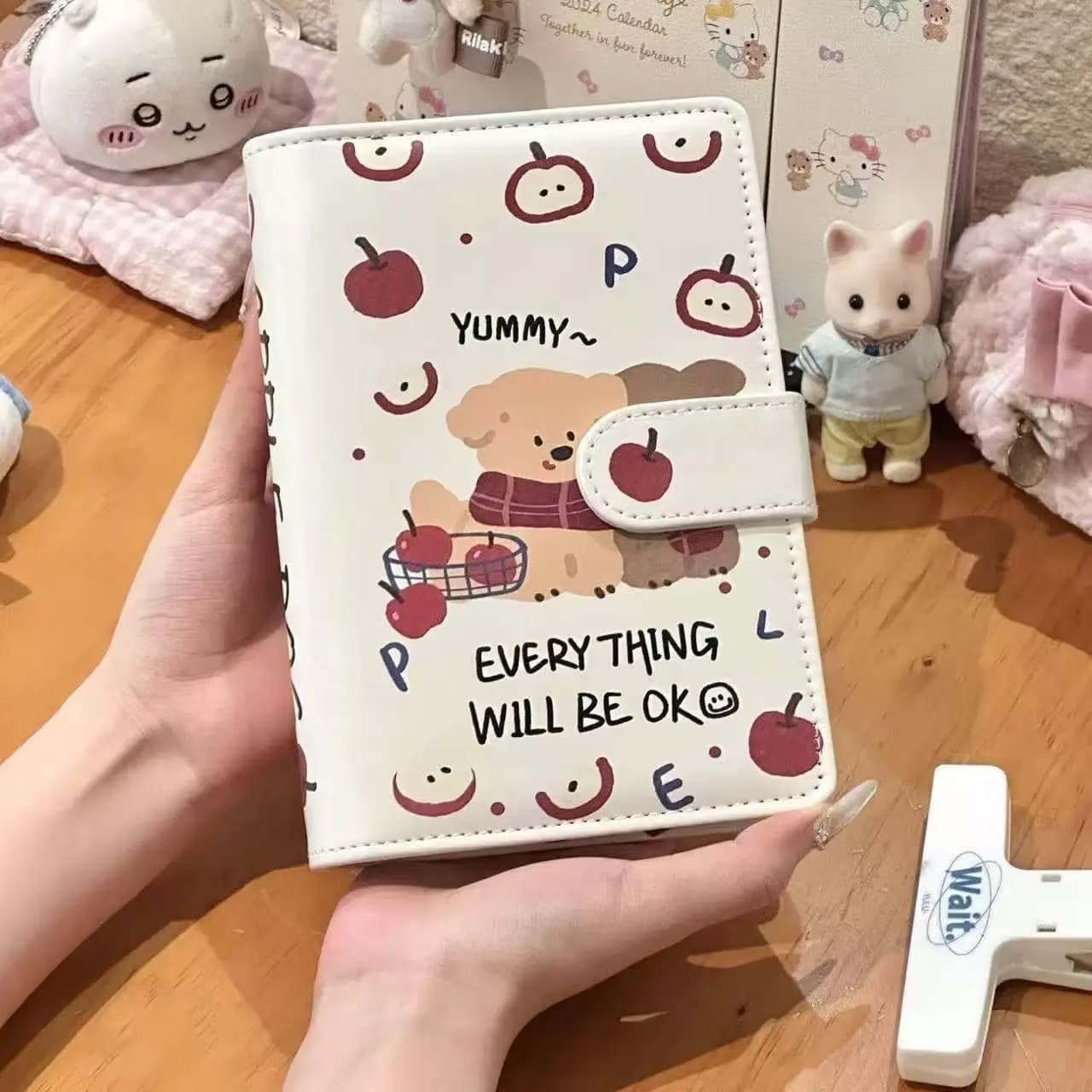 A6 Refillable Binder Notebook with Magnetic Closure Cute PU Leather Cover for Study Notes Mistake Correction Journal Ins Travel