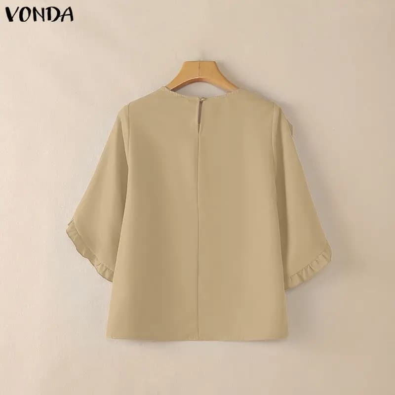 VONDA Elegante Camicetta da Donna alla Moda con Maniche a Campana 3/4, Top Casual Tinta Unita, Tunica Estiva da Lavoro, Abbigliamento Streetwear 2026