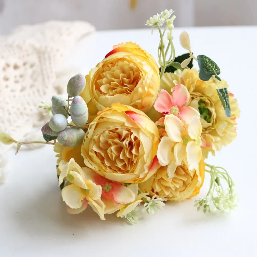 Silk Flower Artificial Flowers Vase Included Bouquet Arrangement Silk Rose Garland Design Fake Plants Wedding Decoration