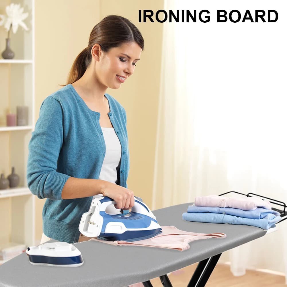 Heavy Duty Compact Iron Board Height Adjustable Full Size Ironing Board Metal Frame Ironing Board with Iron Rest Non-Slip Legs