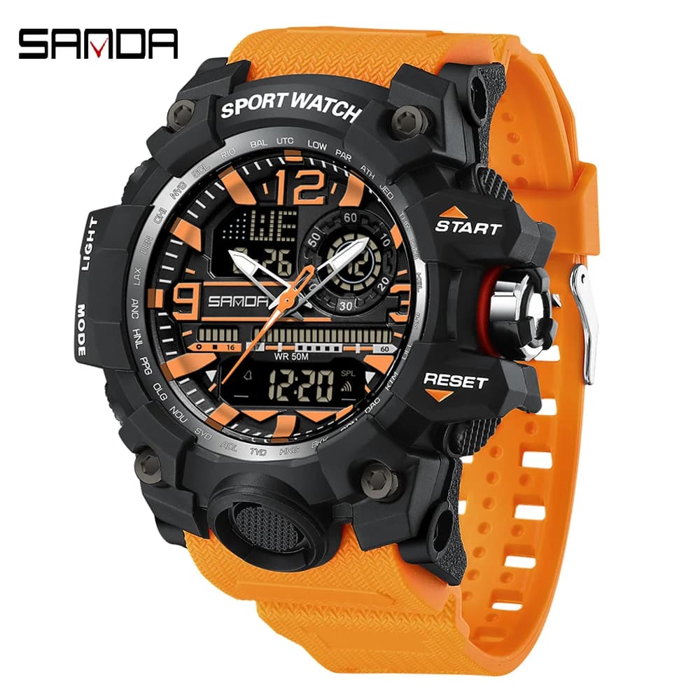 SANDA 3133 Orologi da uomo per esterni Cinturino in TPU Orologio digitale sportivo casual al quarzo per uomo Orologio da polso Cronografo Orologio militare