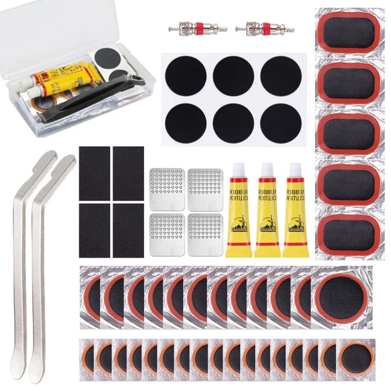 Kit di riparazione per tubi per pneumatici per bici, riparazione per pneumatici piatti, leva per colla in gomma, ciclismo, senza colla, strumento per foratura della camera d'aria della bicicletta