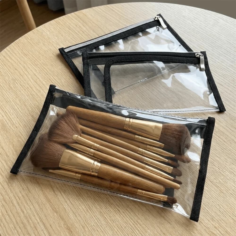 Borsa per Pennelli da Trucco in PVC, Design Multistrato, Trasparente, per Conservazione Compatta di Polveri, Impermeabile, Porta Passaporto da Viaggio