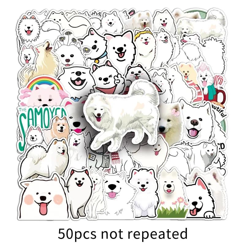 50pcs/set Cute Dog Cartoon Stickers Cartoon Samoyed Decals for Scrapbooking JournalingDIY Photocard Decor Kids Craft Sticker