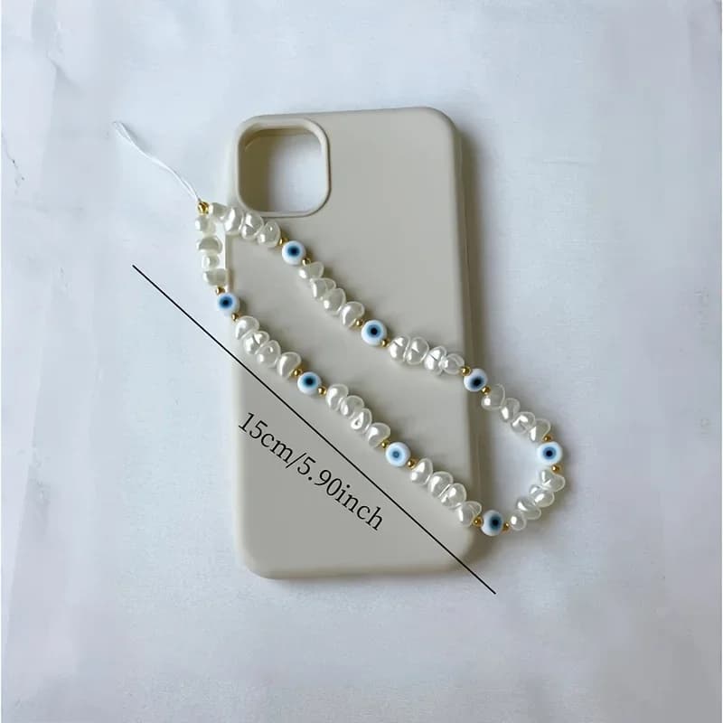 Elegante e unico ciondolo per telefono con perla malocchio - Ciondolo con perline irregolari fatto a mano con perle finte colorate per regalo di moda da donna