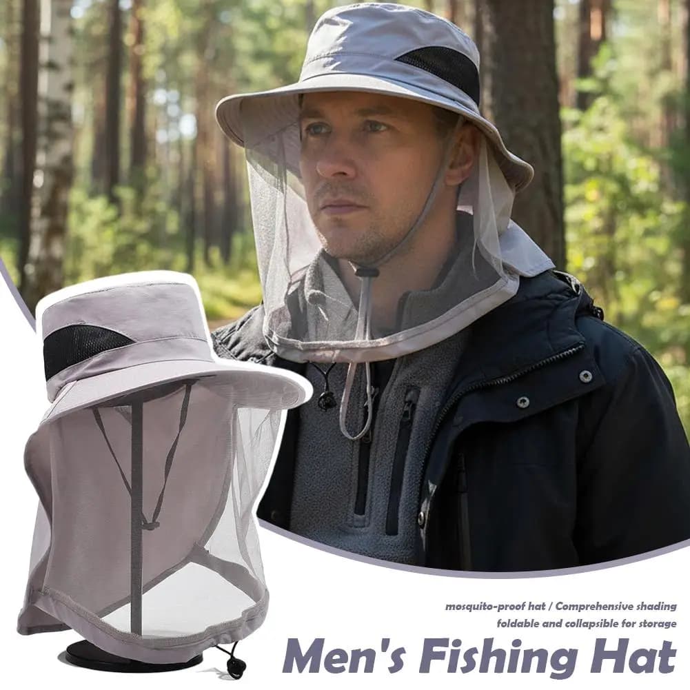 Cappello da sole con zanzariera per uomo e donna, protezione UV, cappello a tesa larga con rete, cinturino regolabile sottogola per pesca ed escursionismo