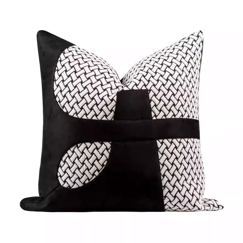 RUIYI Geometric Patchwork Throw Pillow Cover Black Velvet Woven Textured Square Cushion Case Modern Home Decor for Sofa Bedroom