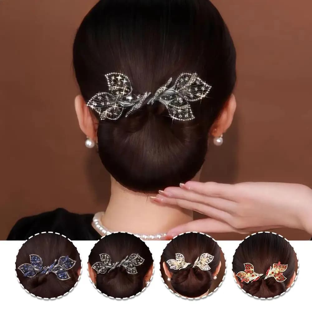 Fermaglio per capelli con fiore di strass, fermaglio per capelli con fiore di strass a coda di balena, bigodino per capelli pigro Deft Bun Maker, forcina per capelli con piume blu oceano