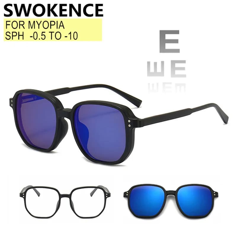 Prescription Glasses With Magnetic Clip-on Sunglasses Men Women Square Frame High Clear Lenses For Myopia And Astigmatism F242