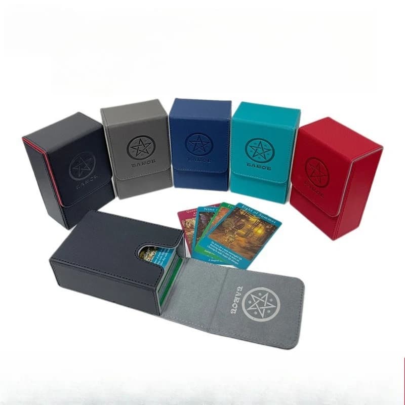 Flannel Lined PU Leather Tarot Card Box Exquisite Workmanship Large Capacity Board Game Card Storage Case