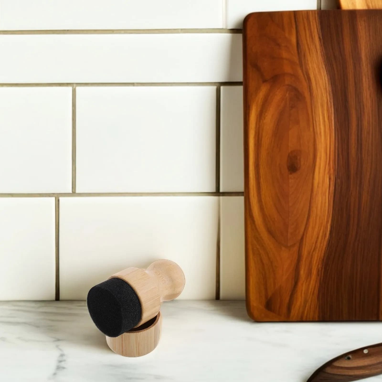 Set da 1 Utensile da Cucina in Legno per Applicazione Olio e Cera su Taglieri, con Manico Ergonomico, Coperchio Contenitore e Spatola-Cucchiaio Multifunzione
