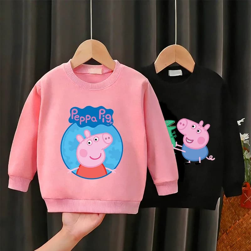 Felpa per bambini Peppa Pig, abbigliamento leggero, pullover a maniche lunghe per neonati e bambini, maglione con cappuccio per primavera e autunno
