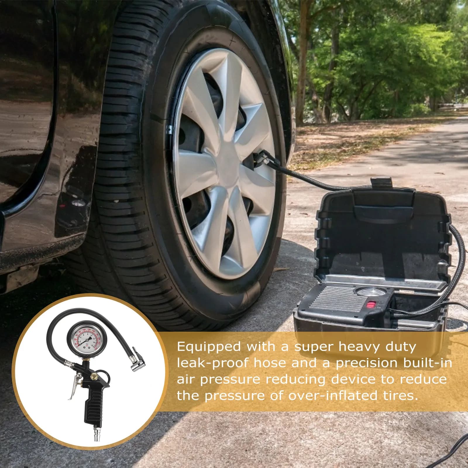 Manometro Digitale per Pneumatici con Tubo Rinforzato e Dispositivo di Riduzione Pressione per Auto, Camion e Moto